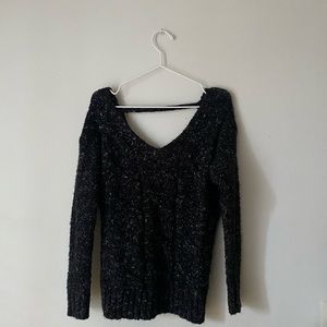Guess Black Speckled Knit Cut Out Sweater